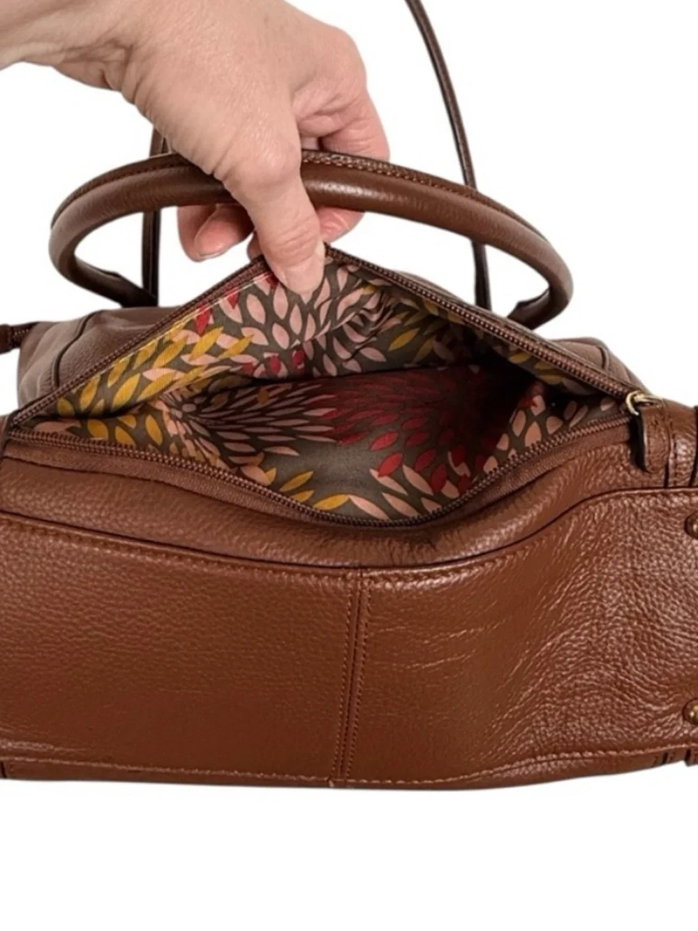 Lodis Chestnut Brown Leather Tote with Gold Accents